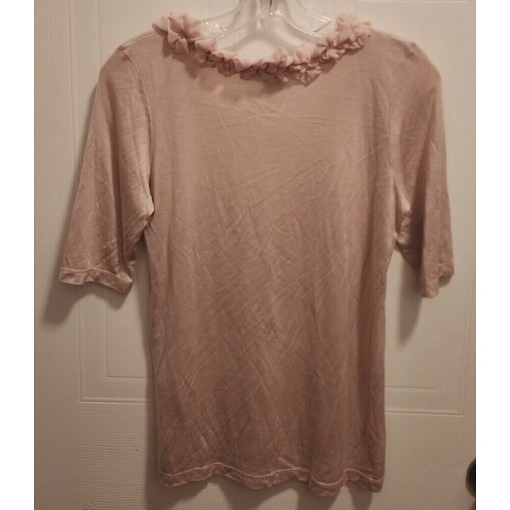 WinterSilks Women's Short Sleeve Top Floral Neck Silk Blend Dusty Pink Sz Small - Picture 8 of 10